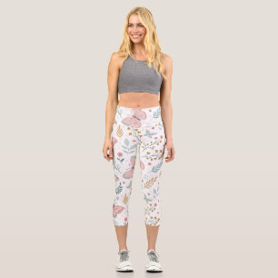 Leggings Capri Elegancia Botánica Jardín Mariposa Floral Pastel