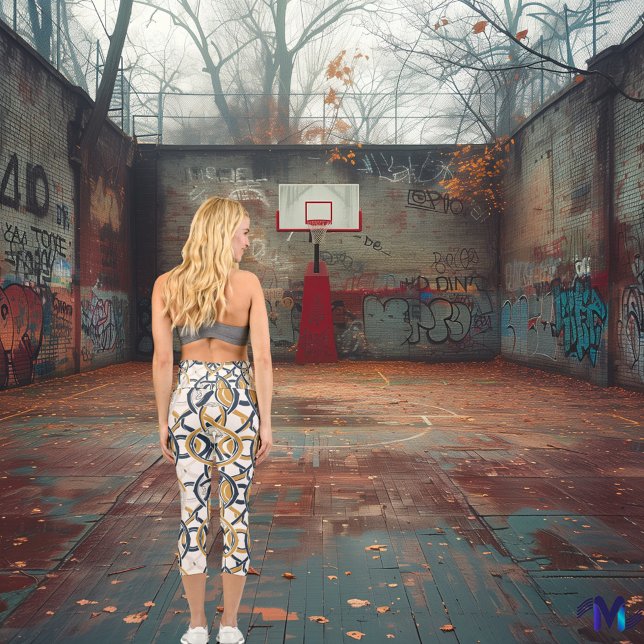 Leggings Capri Elegancia de nudo celta - azul, dorado y blanco (Subido por el creador)