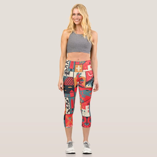 Leggings Capri Elegancia medieval: diseño de patrones sin foco (Anverso)