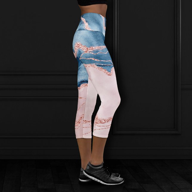 Leggings Capri Elegancia mística | Agante de oro azul y Rosa Verd (Subido por el creador)