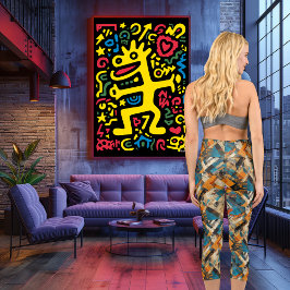 Leggings Capri Elegancia Rústica: Patrón abstracto geométrico de