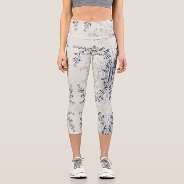 Leggings Capri Elegant Cherry Blossom Bamboo Floral White (Anverso)