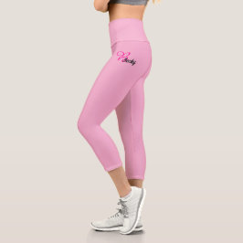 Leggings Capri Elegant Monogram and Name on Pink