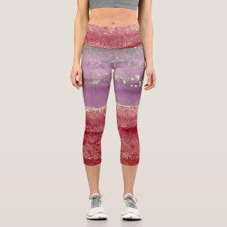 Leggings Capri Elegant purple and gold glitter