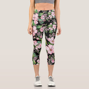 Leggings Capri Elegante acuarela rosa Floral Moda moderna