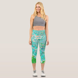 Leggings Capri Elegante Aqua y Green Limelight Hydrangea Detail