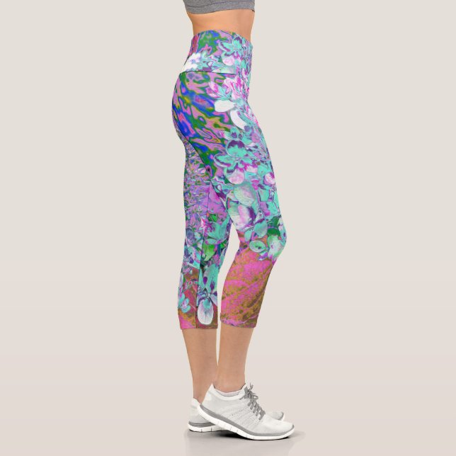 Leggings Capri Elegante Aqua y Purple Limelight Hydrangea Detalle (Derecha)