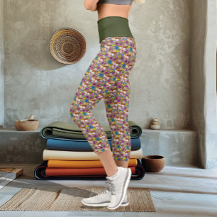 Leggings Capri Elegante Caracal Gato Salvaje Lirios Floral Verde