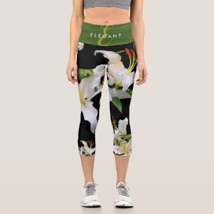 Leggings Capri Elegante Casablanca White Oriental Lilies