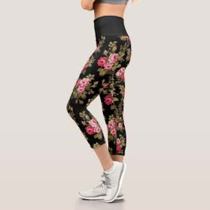 Leggings Capri Elegante color rosa rosado de época - fondo negro