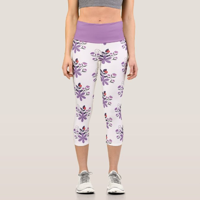 Leggings Capri Elegante estampado floral violeta gris violeta (Anverso)