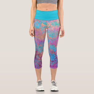Leggings Capri Elegante floral azul púrpura y dorado