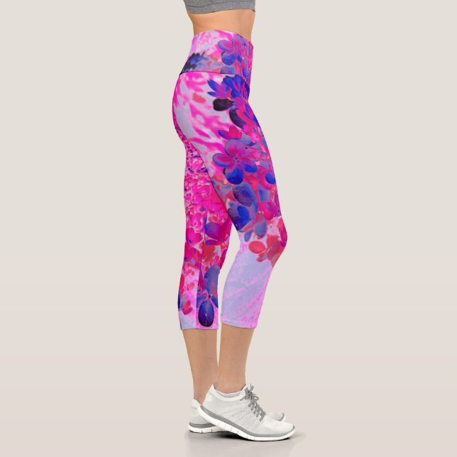 Leggings Capri Elegante Fuchsia e Hidrangea Luminosa Azul Oscuro (Derecha)