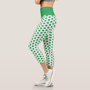 Leggings Capri Elegante Irlanda Shamrock Clover Pattern Green Whi
