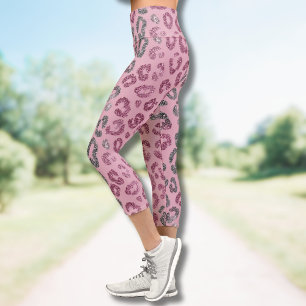 Leggings Capri Elegante Leopardo de Purpurina Rosa y Plata sobre 