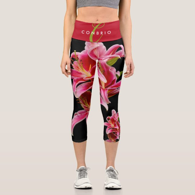 Leggings Capri Elegante Lilies Orientales Rosa (Anverso)