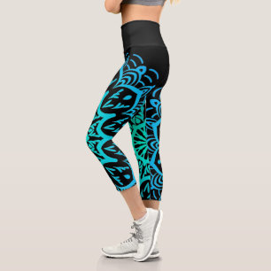 Leggings Capri Elegante manala azul y Verde azulada en negro Capr