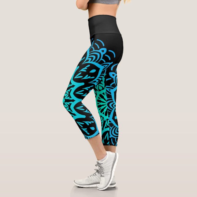Leggings Capri Elegante manala azul y Verde azulada en negro Capr (Izquierda)