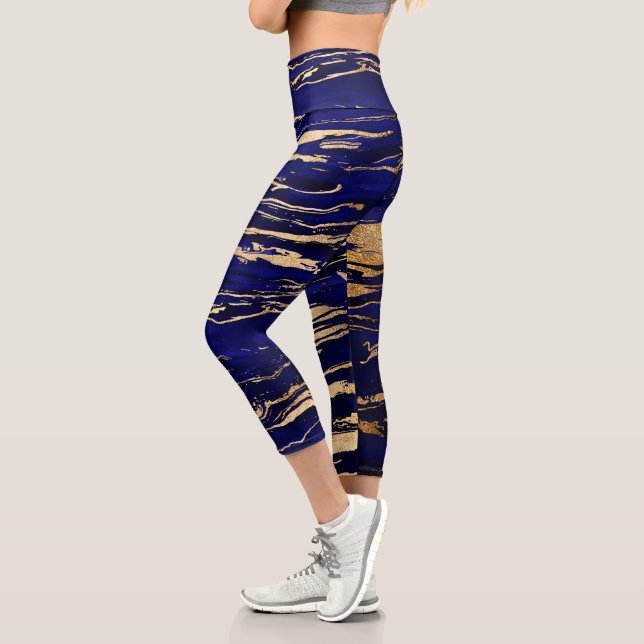 Leggings Capri Elegante Marble abstracto de oro azul (Izquierda)