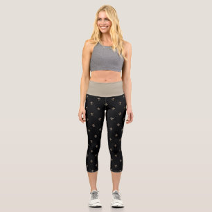 Leggings Capri Elegante Mardi Gras Grey Fleur-de-lis en negro