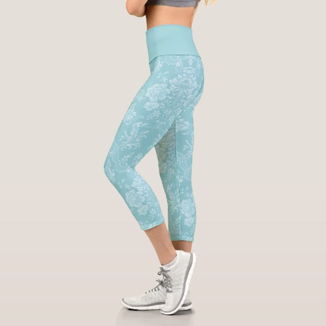 Leggings Capri Elegante Moda romántica floral Damasco-Mint (Izquierda)