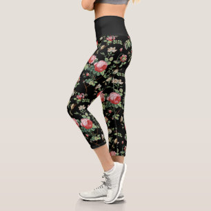 Leggings Capri Elegante Moda Vintage Rosa Floral