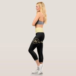 Leggings Capri Elegante oro Monograma personalizado sobre negro