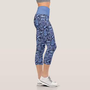 Leggings Capri Elegante paisley floral azul de la marina