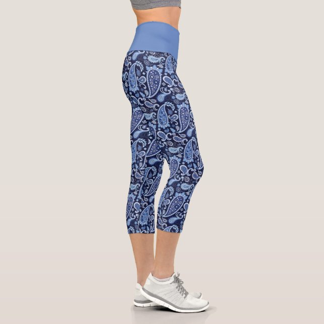 Leggings Capri Elegante paisley floral azul de la marina (Derecha)