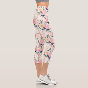 Leggings Capri Elegante Pastel Bloom Romántica Estética Femenina