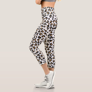 Leggings Capri Elegante patrón de leopardo Purpurina dorado