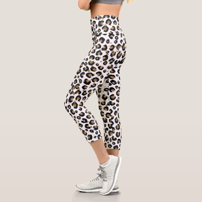 Leggings Capri Elegante patrón de leopardo Purpurina dorado (Izquierda)