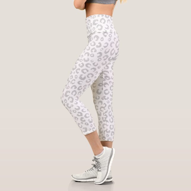 Leggings Capri Elegante patrón de leopardo Purpurina plateado (Izquierda)
