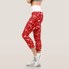Leggings Capri Elegante patrón de Navidades rojos y blancos