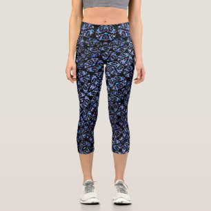 Leggings Capri Elegante patrón de perla azul y púrpura