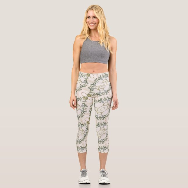 Leggings Capri Elegante patrón floral neutral (Anverso)