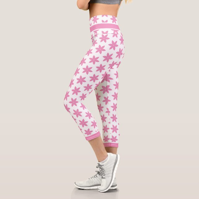 Leggings Capri Elegante patrón floral rosa blanco (Izquierda)