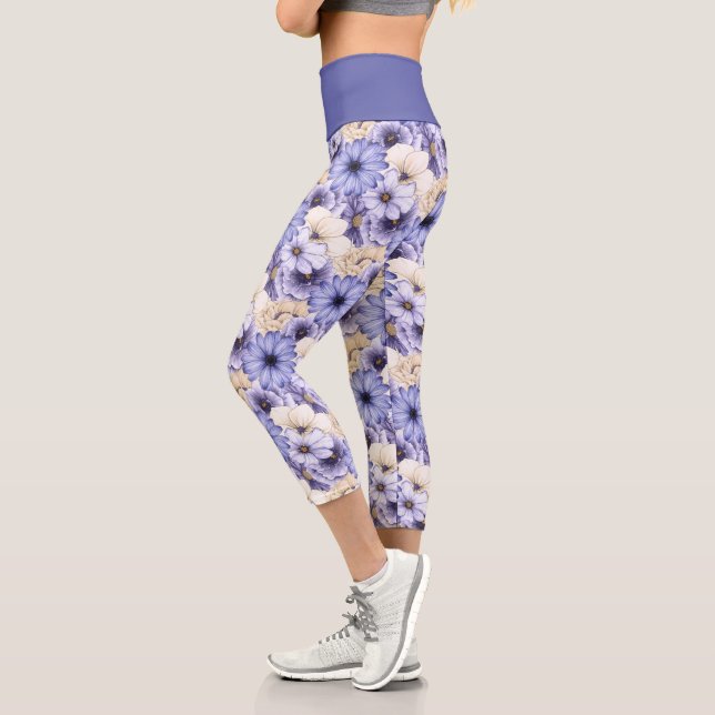Leggings Capri Elegante patrón florístico Crema de Lino Púrpura (Izquierda)