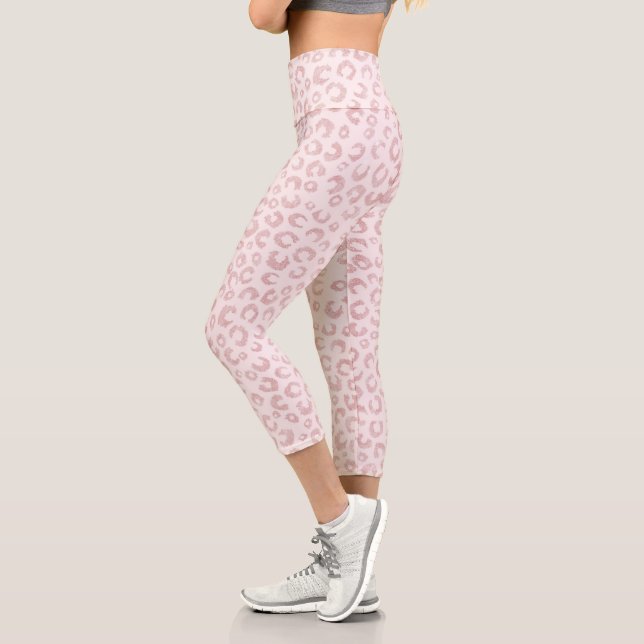 Leggings Capri Elegante patrón Rosa Purpurina Oro Leopard (Izquierda)