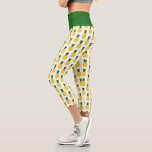 Leggings Capri Elegante piña tropical amarillo y verde