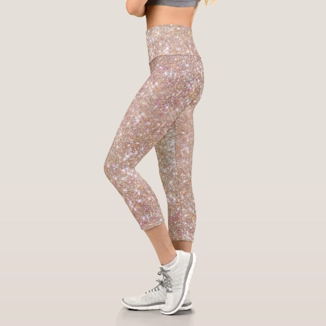 Leggings Capri Elegante Purpurina de champagne Girly (Izquierda)