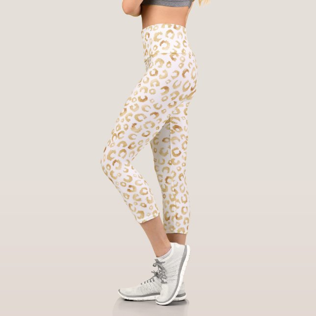 Leggings Capri Elegante Purpurina de oro blanco Leopardo impresió (Izquierda)