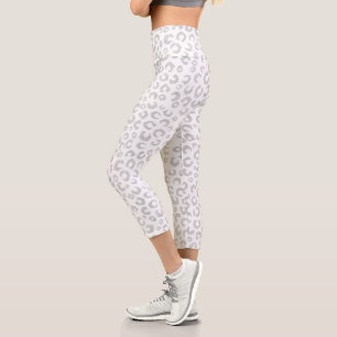 Leggings Capri Elegante Purpurina de Plata Blanca Leopardo Impres