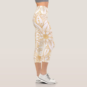 Leggings Capri Elegante Purpurina dorado Flor Mandala Diseño Blan