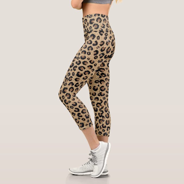 Leggings Capri Elegante Purpurina dorado Leopardo negro (Izquierda)