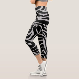 Leggings Capri Elegante Purpurina negro plata impresión de anima