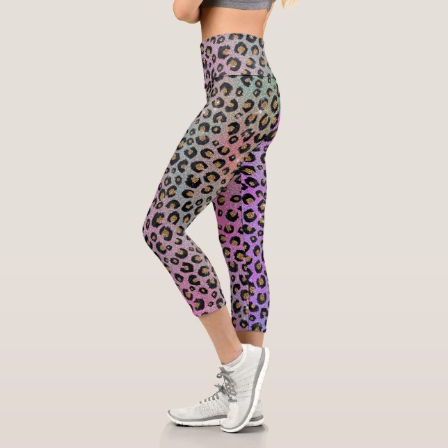Leggings Capri Elegante Purpurina rosa azul dorado Leopardo negro (Izquierda)