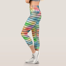 Leggings Capri Elegante Resumen de colores arcoiris franjas negra