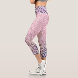 Leggings Capri Elegante Rosa de Purpurina irlandés dorado Leopar