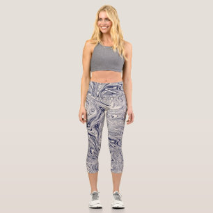 Leggings Capri Elegante Swift De Mármol Azul Y Blanco